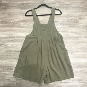 Automet Olive Green Overalls Shortalls Linen Blend Garden Girl Lagenlook Apron S